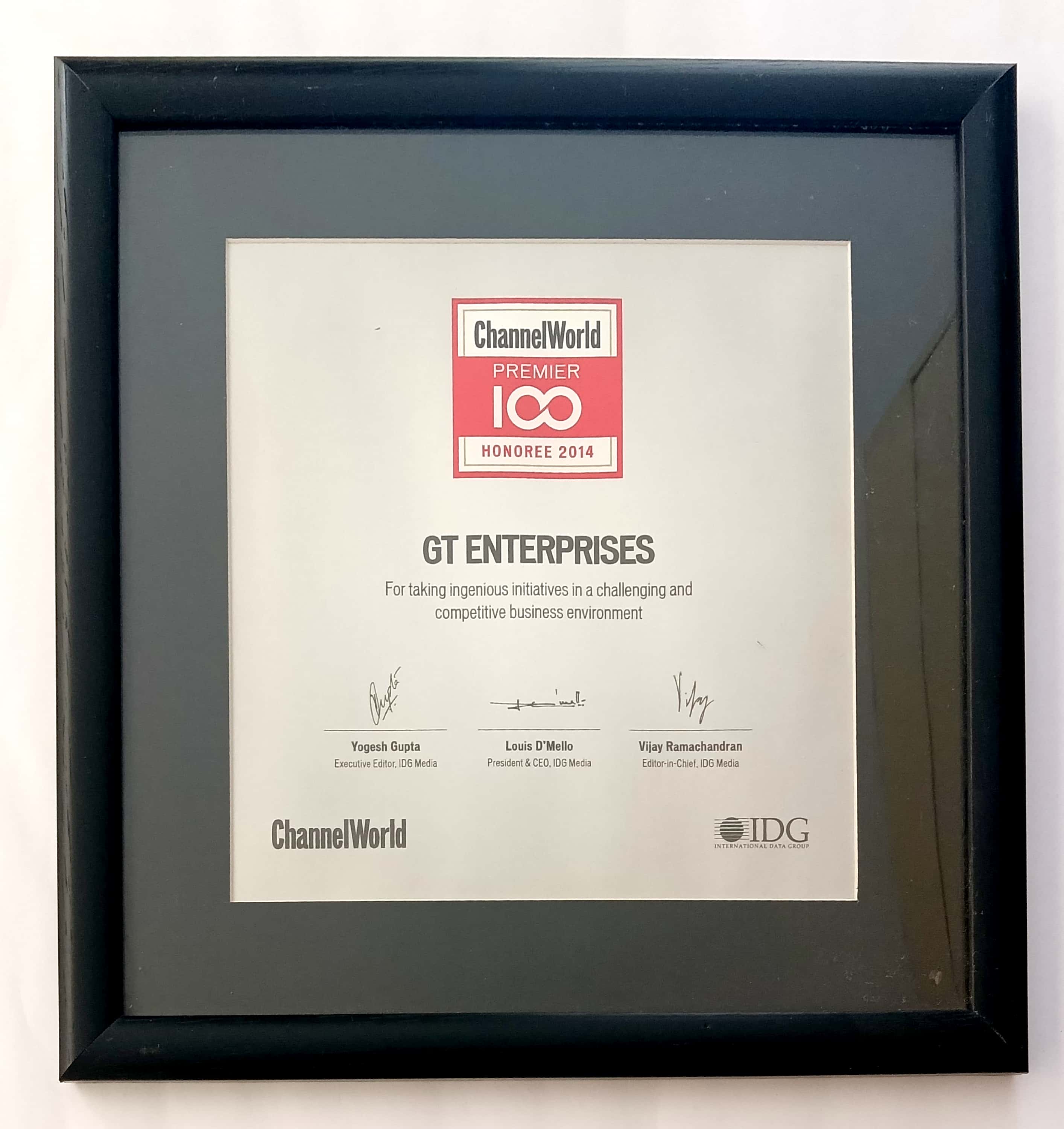 Channel World Premier 100 Company Award in 2014