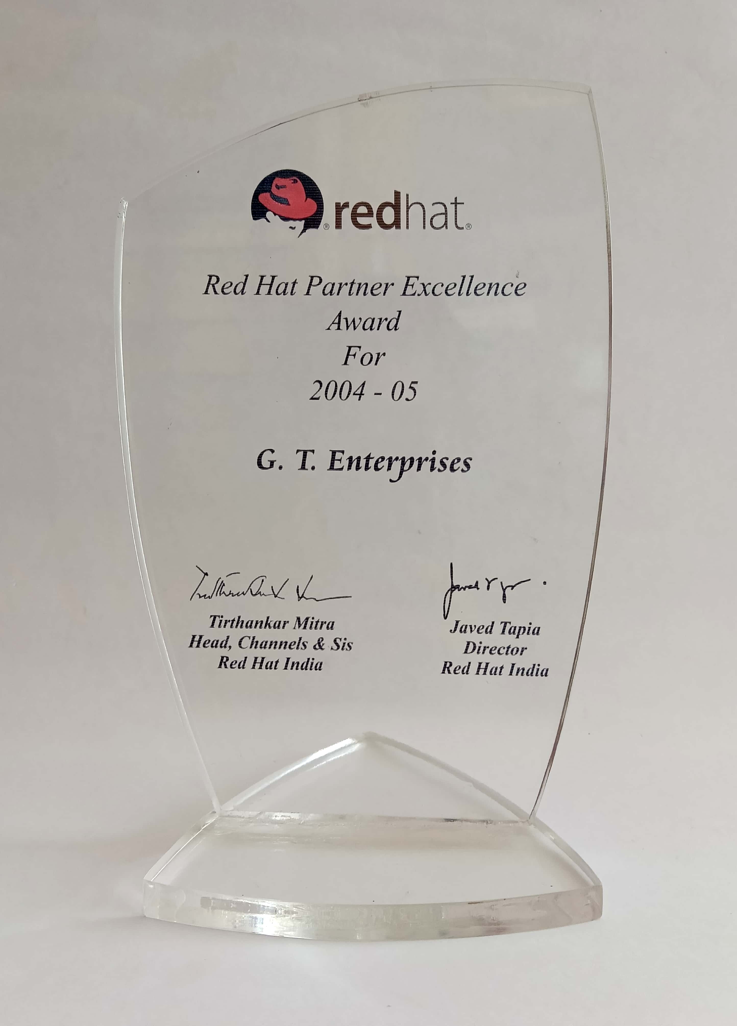Red Hat Excellency Award in the Year 2004-05